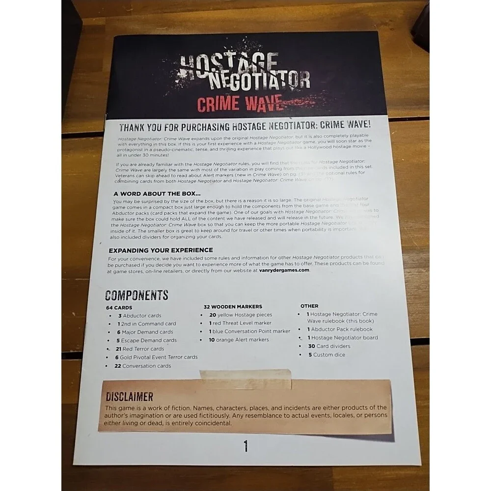 Hostage Negotiator Crime Wave Stand Alone Expansion / Storage Box